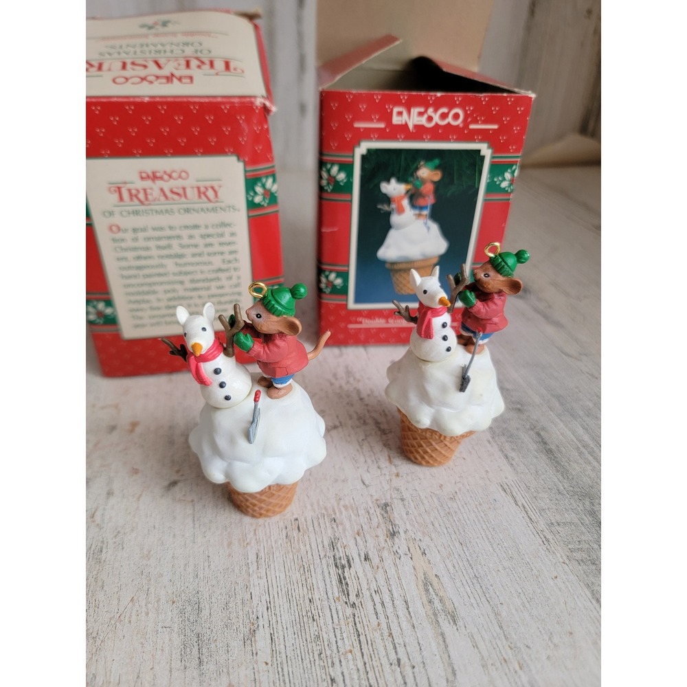 Enesco double scoop snow mouse vintage ornament Xmas ice‎ cream